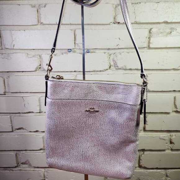 Nwot Coach Metallic Pink Messenger Kitt Crossbody Shoulder Bag Purse - Picture 2 of 7